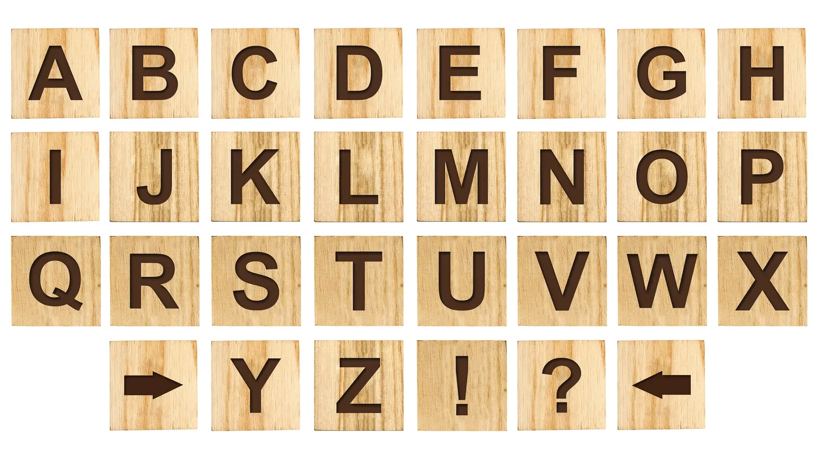 Wooden alphabet letter blocks arranged on a soft neutral background